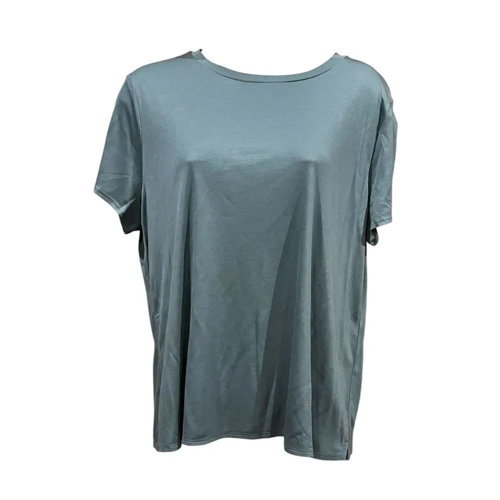 Eileen Fisher Tencel Short Sleeve T Shirt in Blue/Green NWT Size Large